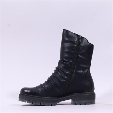 Rieker Ruffled Ankle Boot With Side Sip - Black